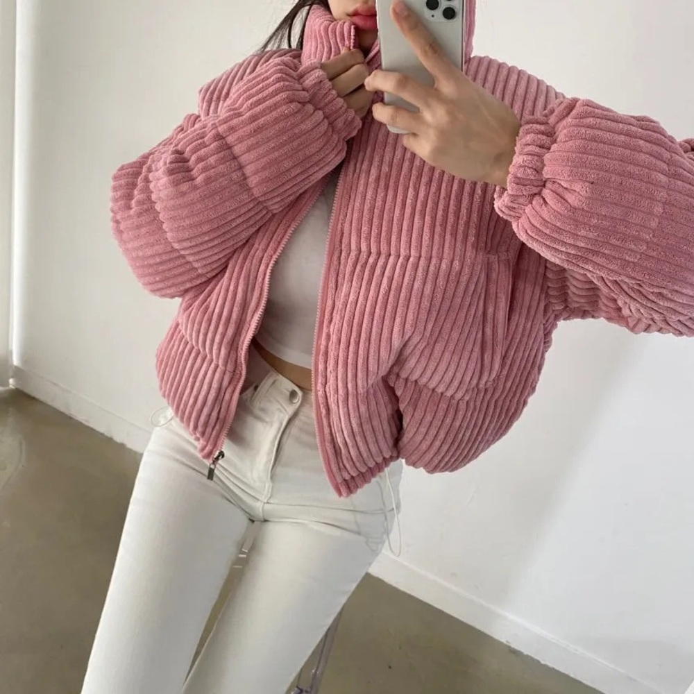 Pink Corduroy Puffer Jacket